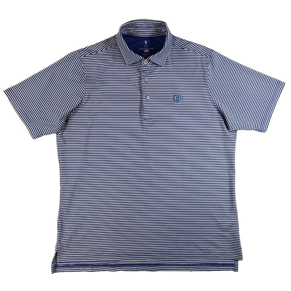 Fairway & Greene Polo Shirt Men's Large Blue Stripe USA Made Stretch Golf